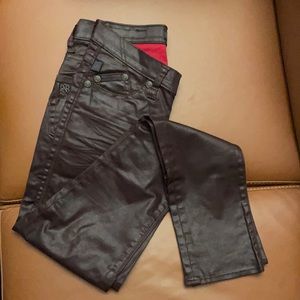 Rock and Republic coated maroon jeans. Leather look. Size 0M. Like new condition